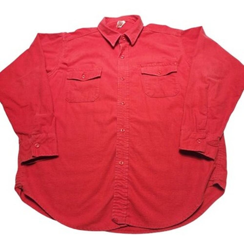 Red Flannel Factory Shirt Red Button Pockets 80's Casual Mens 2XL Made In USA